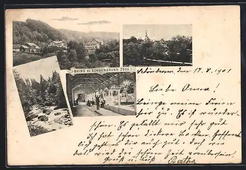 AK Zoug, Bains de Schoenbrunn, Hotel, Kirche, Totalansicht