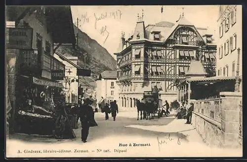AK Zermatt, Ortsansicht mit Geschäften