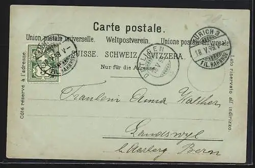 Mondschein-Lithographie Zürich, Teilansicht mit Flusspartie