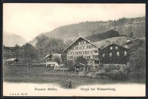 AK Weissenburg, Bergli, Pension Müller mit Garten