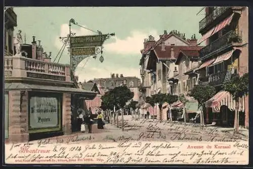 AK Montreux, Avenue du Kursaal avec l`Hôtel et Grand Café des Palmiers