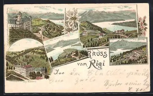 Lithographie Rigi, Rigi-Klösterli, Blick vom Rigi-Kulm, Rigi-Staffel
