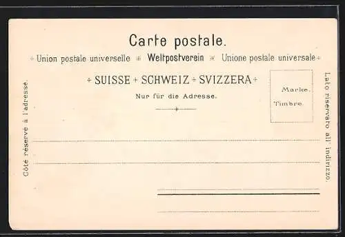 Lithographie Rigi, Rigi-Staffel mit Bergbahn und Hotel