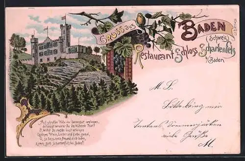 Lithographie Baden, Restaurant Schloss Schartenfels