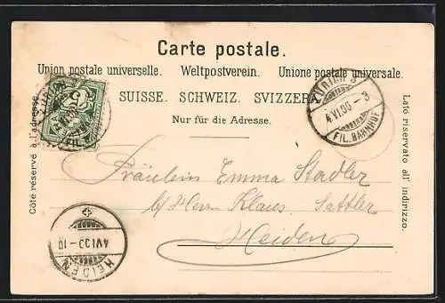 Lithographie Zürich, Theater und Flusspartie im Mondschein