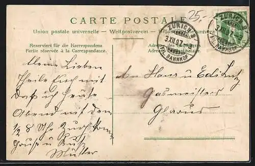 AK Zürich, Teilansicht im Briefmarken-Passepartout