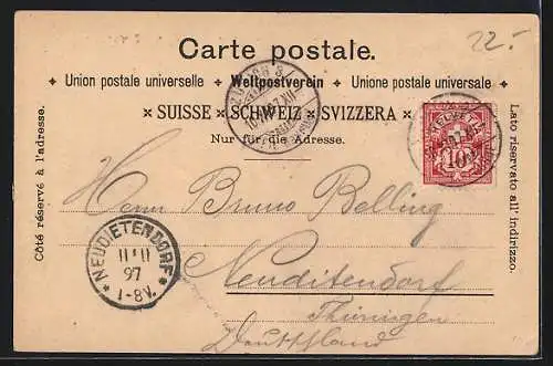 Lithographie Zürich, Bahnhof, Generalansicht des Ortes