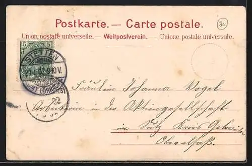 Lithographie Basel, Flusspartie am Münster