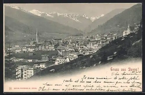 AK Davos, Teilansicht mit Bergen
