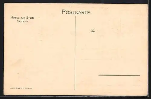 Künstler-AK Salzburg, Hotel zum Stein und Strassenbahn