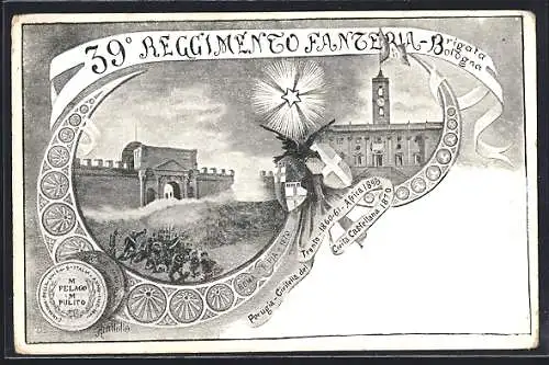 Lithographie Italienische Infanterie, 39. Reggimento Fanteria, Brigata Bologna