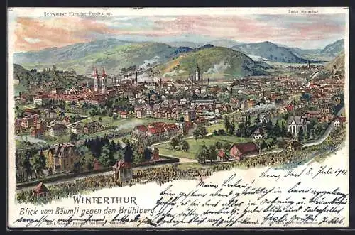 Künstler-AK C. Steinmann: Winterthur, Blick vom Bäumli über die Stadt zum Brühlberg