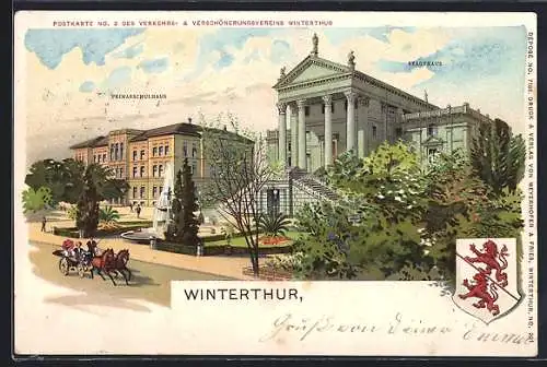 Lithographie Winterthur, Primarschulhaus, Wappen