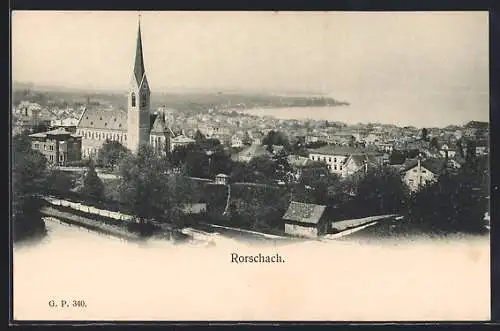 AK Rorschach, Blick über Dächer mit Kirche, um 1900