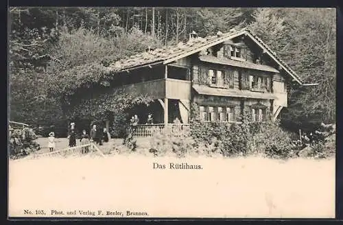 AK Seelisberg, das Rütlihaus mit Besuchern
