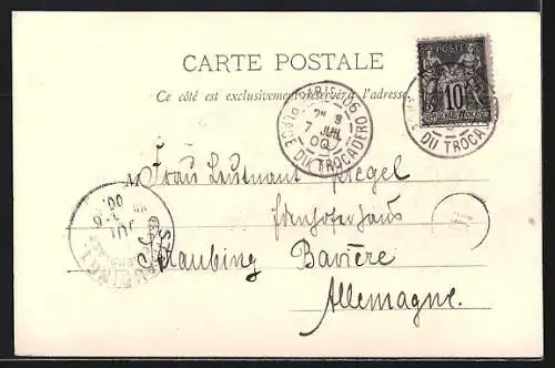 AK Paris, Exposition universelle de 1900, Le Pont d`Iena, Personnes et Tour d`Eiffel