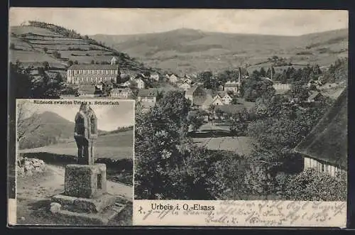 AK Urbeis i. O.-Elsass, Bildstock zwischen Urbeis n. Schnierlach, Ortsansicht