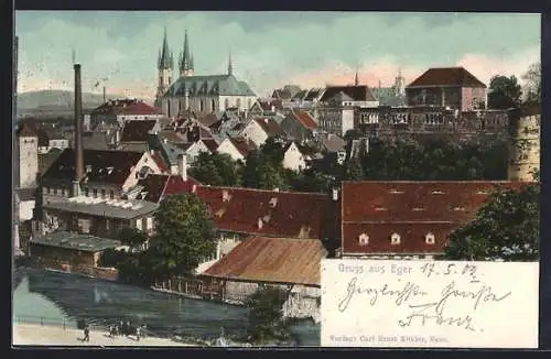 AK Eger, Ortsansicht mit Kirche
