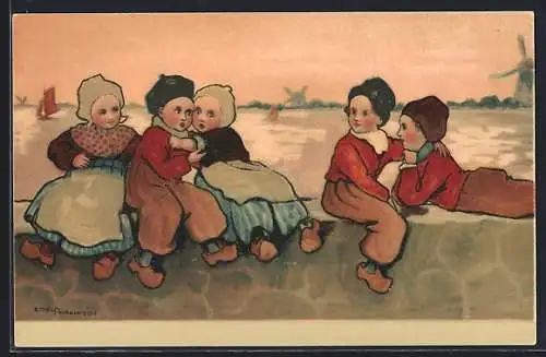 Künstler-AK Ethel Parkinson: Kinder in niederländischer Tracht