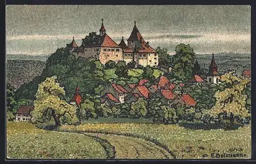 Künstler-AK Kyburg, Blick auf die Burg