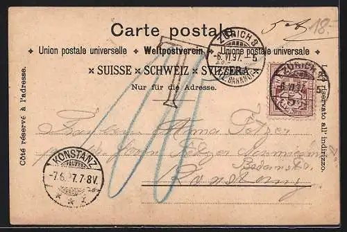 Lithographie Zürich, Teilansicht & Eid. Poytechnikum, Alpenquai, Ortspartie