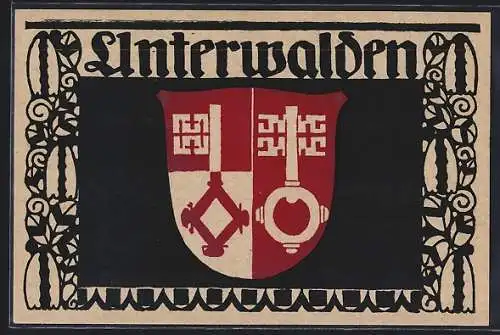 Künstler-AK Unterwalden, Kantonswappen mit Schlüsseln