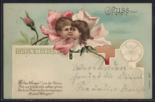 AK Mädchen & Junge küssen sich, Metamorphose, Rosen