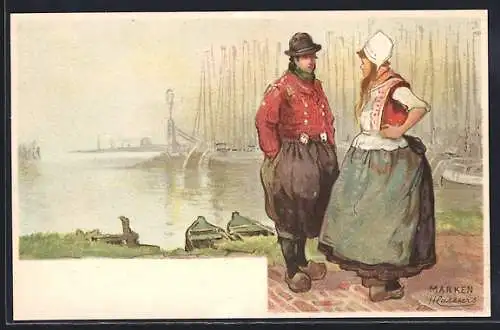 Künstler-AK Henri Cassiers: Trachtenpaar aus Holland