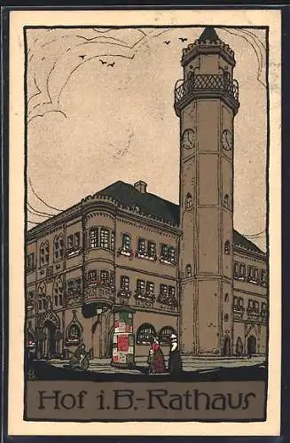 Steindruck-AK Hof i. B., Partie am Rathaus