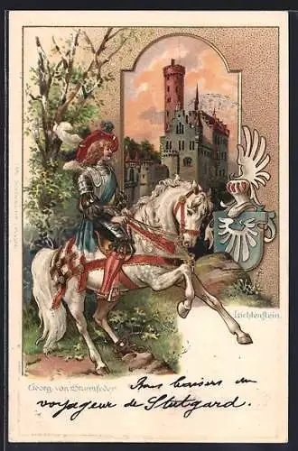 AK Märchen Lichtenstein, Georg von Sturmfeder zu Pferd