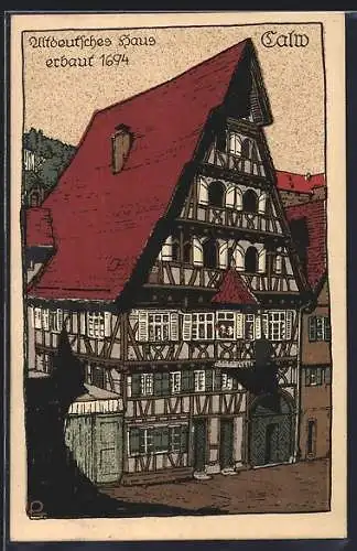 Steindruck-AK Calw, Partie am altdeutschen Haus