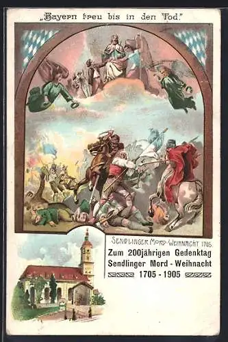 Lithographie München-Sendling, 200jähriger Gedenktag der Sendlinger Mord-Weihnacht 1905