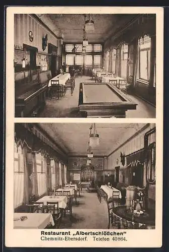 AK Chemnitz-Ebersdorf, Restaurant Albertschlösschen, Innenansicht