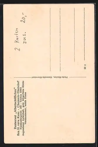 AK Chemnitz-Ebersdorf, Restaurant Albertschlösschen, Innenansicht