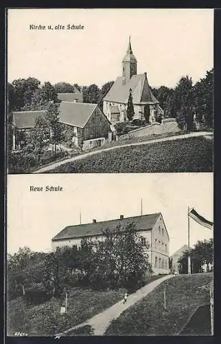AK Dittmannsdorf / Amtsh. Meissen, Kirche u. Alte Schule, Neue Schule