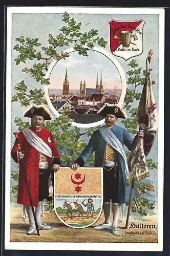 AK Halle / Saale, Ortsansicht, Halloren, Hauptmann & Fändrich, Wappen