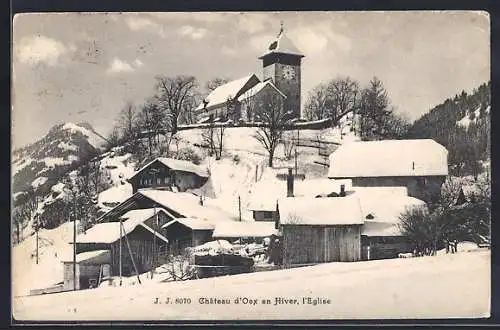 AK Château d`Oex, l`Eglise en Hiver