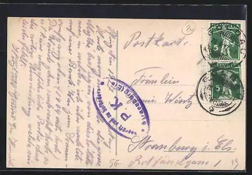 AK Alpthal, Holzegg mit Blick auf die gr. und kl. Mythen in der Dämmerung