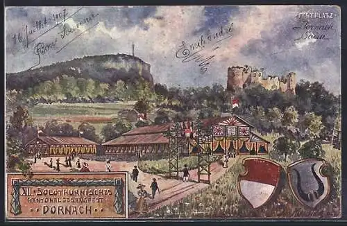 AK Dornach, XII. Solothurnsches Kantonal-Gesangfest, 1907, Festplatz, Wappen