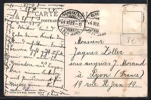 AK Boncourt, Ortsansicht mit Strasse und Bahnübergang