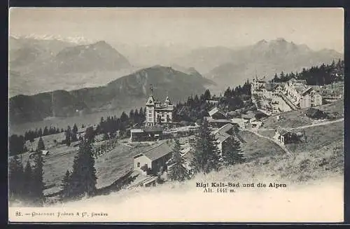 AK Rigi-Kaltbad, Ortspanorama mit den Alpen