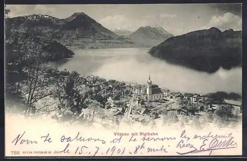 AK Vitznau, Ortsansicht mit Rigibahn