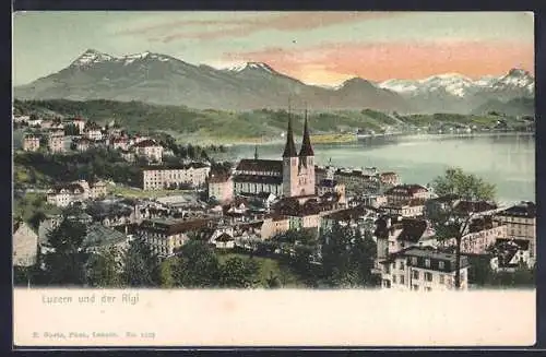 AK Luzern, Luzern und der Rigi aus der Vogelschau