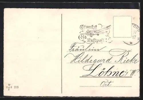 AK Neujahrskarte - Frau setzt ihrem nichtsahnenden Mann die Hörner auf