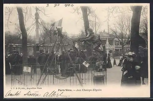 AK Paris, Vecu, Aux Champs-Elysees, Volksfest mit Fahrgeschäften, Kind auf einer Schaukel