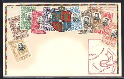 AK Rumänien, verschiedene Briefmarken