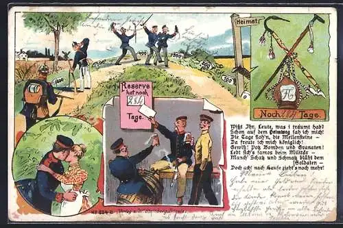 Lithographie Reservisten freuen sich auf die Heimat, Bilderserie