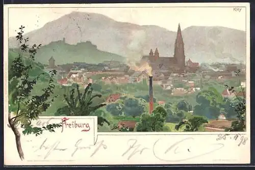 Künstler-AK Heinrich Kley: Freiburg / Breisgau, Panorama mit Bergblick