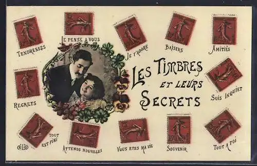 AK Briefmarkensprache, Regrets, Tout es Fini, Attends Nouvelles