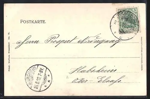 AK Düsseldorf, Gewerbe- u. Industrie-Ausstellung 1902, Festgebäude mit Rhein aus der Vogelschau